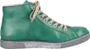A side view of a green high-top sneaker with beige laces. Produktbild-Vorschau