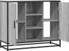 A gray and black sideboard with open doors and shelves. Produktbild-Vorschau