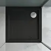 A top-down view of a black square shower tray with a silver drain cover. Produktbild-Vorschau