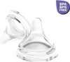 Two clear silicone bottle nipples are shown against a white background. A purple badge in the upper right corner states "BPA BPS FREE". Podgląd zdjęcia produktu