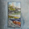 Wanduhr Bürouhr Leinwand Bild 30x60 Gemälde See Boote Bäume Produktbild-Vorschau 2