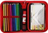 An open pencil case filled with colored pencils, a glue stick, and drawing tools. Anteprima dell’immagine prodotto