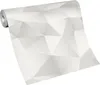 A roll of wallpaper with a geometric pattern is shown diagonally against a white background. Produktbild-Vorschau