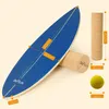 A balance board and its accessories are displayed with dimensions indicated by text overlays. Produktbild-Vorschau