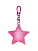 A pink star-shaped reflective keychain with a carabiner clip. Produktbild-Vorschau