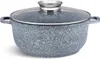 A gray speckled pot with a glass lid and silver handles, shown from a slightly elevated side view against a white background. Produktbild-Vorschau