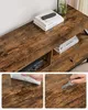 A collage of images showing a wooden TV stand with drawers and shelves, demonstrating its water-resistant and scratch-resistant features. Náhled obrázku produktu