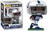 A Funko Pop! vinyl figure of NFL player Jonathan Taylor in his Indianapolis Colts uniform, shown both in its packaging and displayed on a green base. Produktbild-Vorschau