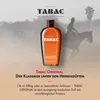 A bottle of Tabac Original shower gel is shown in front of a sepia-toned background image of a person riding a horse. Podgląd zdjęcia produktu