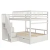 A white wooden bunk bed with stairs and storage drawers. Náhled obrázku produktu