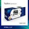 A product box for a BROLLUX Einbausteckdose versenkbar 2fach mit USB Silber mit Softöffnung Aluminium Spritzguss mit 1,5m Anschlusskabel Steckdose. Produktbild-Vorschau