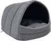 A gray corduroy pet bed shaped like a dome with an opening. Anteprima dell’immagine prodotto