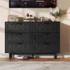 Comodino ProximaX nero con 6 cassetti, effetto rattan, Anteprima dell’immagine prodotto 1