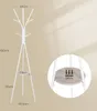 A white coat rack with dimensions and a close-up of a shelf with weight limit. Náhľad obrázku produktu