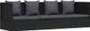 A black rattan sofa with gray cushions is shown against a white background. Produktbild-Vorschau