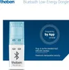 A product image for a Theben Bluetooth Low-Energy Dongle, showcasing its design and features against a blue background. Voir les images du produit