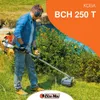 A man is using a string trimmer in a garden with a pond and bushes in the background. Podgląd zdjęcia produktu