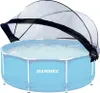 A round, blue swimming pool with a white and black canopy cover. Anteprima dell’immagine prodotto