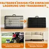 Collage showing a foldable dog crate being stored and transported, and in use. Podgląd zdjęcia produktu