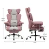 Two views of a pink and gray ergonomic office chair with dimensions labeled. Produktbild-Vorschau