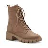 A single brown lace-up boot is shown against a white background. Produktbild-Vorschau