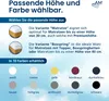 Marketing image showing mattress height options and available colors. Produktbild-Vorschau