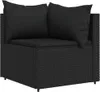 A black corner sofa module with cushions on a white background. Produktbild-Vorschau