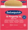 The image shows the front of a box of Salvequick Fingertip XL adhesive bandages. Podgląd zdjęcia produktu