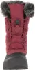 A front view of a red winter boot with black sole and gray fur trim. Produktbild-Vorschau