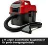 A red and black wet and dry vacuum cleaner with a flexible hose and nozzle is shown against a white background. Produktbild-Vorschau