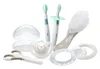 A collection of baby care items, including toothbrushes, a pacifier, a brush, teethers, and scissors, arranged on a white background. Produktbild-Vorschau