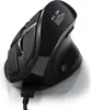 A black ergonomic computer mouse with a cable connected. Produktbild-Vorschau