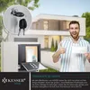 A man is happily holding an envelope and giving a thumbs up in front of a modern house, with a mailbox and keys visible. Produktbild-Vorschau