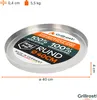 A round stainless steel grill plate with product information and dimensions shown. Podgląd zdjęcia produktu