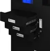 A close-up of a black cabinet with three open drawers and a closed door with two keys. Anteprima dell’immagine prodotto