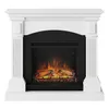 A white electric fireplace with a black insert and glowing logs. Produktbild-Vorschau