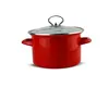 A red pot with a glass lid and silver handles is shown against a white background. Produktbild-Vorschau