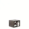 A small, dark gray safe with its door open, revealing some items inside, placed on a white background. Produktbild-Vorschau