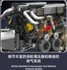 A detailed close-up of a model engine, likely a toy or replica, with intricate parts and text descriptions. Voir les images du produit
