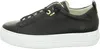 A side view of a black leather sneaker with a white sole. Voir les images du produit
