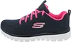 A side view of a navy and pink Skechers sneaker. Voir les images du produit