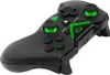 A black wireless gamepad with green accents and lighting. Podgląd zdjęcia produktu