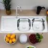 120cm Doppel Spülbecken Ablage Einbauspüle Edelstahlspüle Produktbild-Vorschau 2