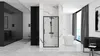 A modern bathroom with a freestanding bathtub, a shower enclosure, and a large window with curtains. Náhľad obrázku produktu