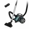 A teal and black vacuum cleaner with a silver handle and a black hose is displayed against a white background, with an accessory nozzle hovering in the upper left corner. Náhled obrázku produktu