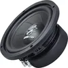 A black subwoofer speaker is shown from a diagonal angle against a white background. Produktbild-Vorschau