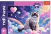 A puzzle box featuring a fluffy cat sitting on clouds with a rainbow and hearts in the background. Náhled obrázku produktu