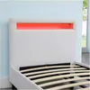 A close-up view of a white upholstered bed frame with integrated LED lighting. Produktbild-Vorschau