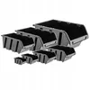 A collection of black plastic storage bins of various sizes arranged in a staggered formation against a white background. Produktbild-Vorschau