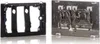 Two parts of a flush plate for a toilet cistern, one black plastic frame and one silver metal plate with flush buttons. Náhľad obrázku produktu